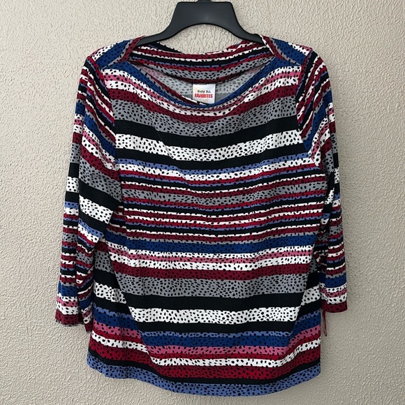Women’s Ruby Rd Favorites Top, XL, Gray, Blue, Red, White Dots - Picture 1 of 5